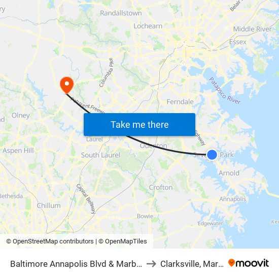 Baltimore Annapolis Blvd & Marbury Rd Sb to Clarksville, Maryland map