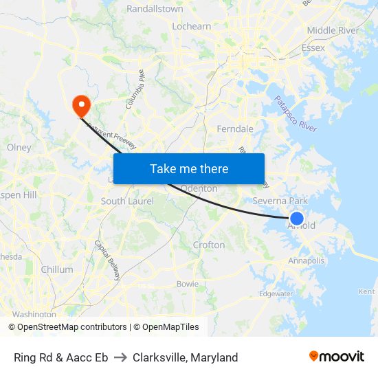 Ring Rd & Aacc Eb to Clarksville, Maryland map
