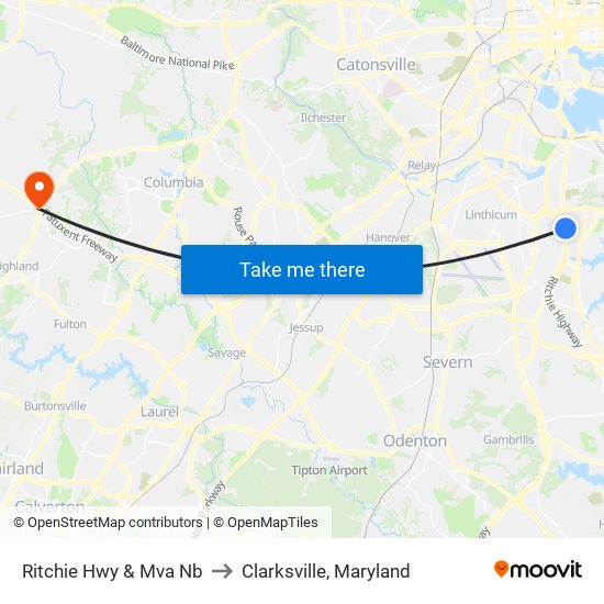 Ritchie Hwy & Mva Nb to Clarksville, Maryland map