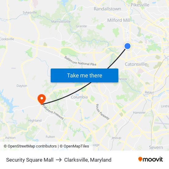 Security Square Mall to Clarksville, Maryland map