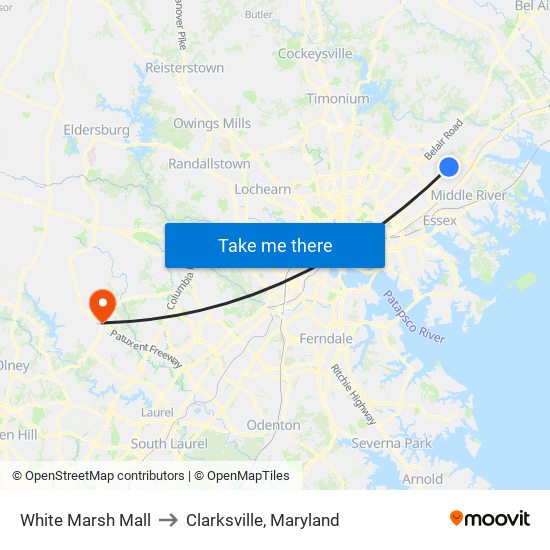 White Marsh Mall to Clarksville, Maryland map