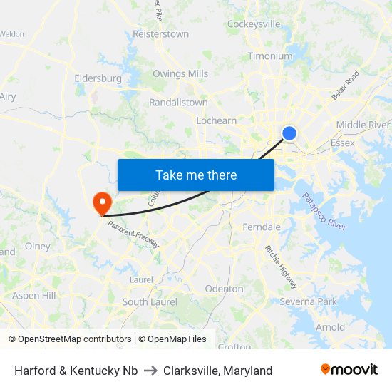 Harford & Kentucky Nb to Clarksville, Maryland map