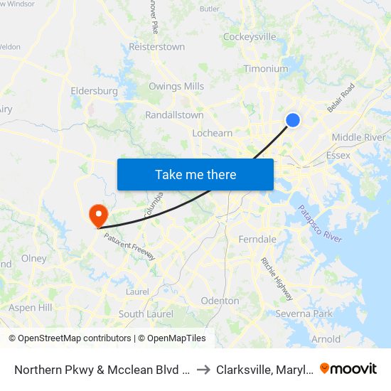 Northern Pkwy & Mcclean Blvd FS Eb to Clarksville, Maryland map