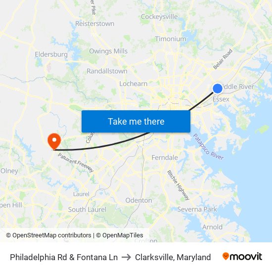 Philadelphia Rd & Fontana Ln to Clarksville, Maryland map