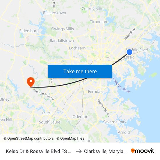 Kelso Dr & Rossville Blvd FS Nb to Clarksville, Maryland map