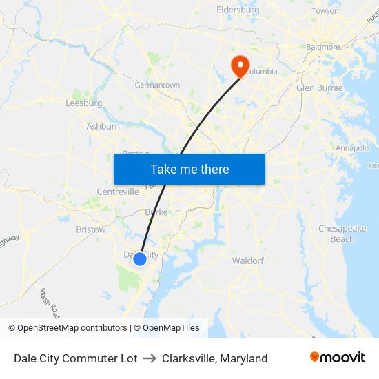 Dale City Commuter Lot to Clarksville, Maryland map