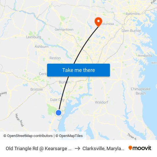Old Triangle Rd @ Kearsarge Dr to Clarksville, Maryland map
