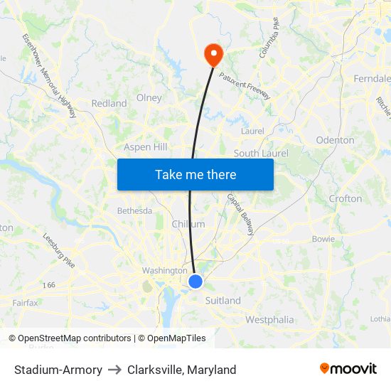 Stadium-Armory to Clarksville, Maryland map