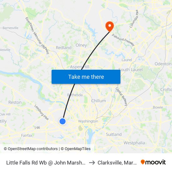 Little Falls Rd Wb @ John Marshall Dr Ns to Clarksville, Maryland map