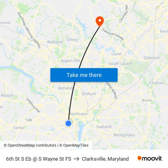 6th St S Eb @ S Wayne St FS to Clarksville, Maryland map