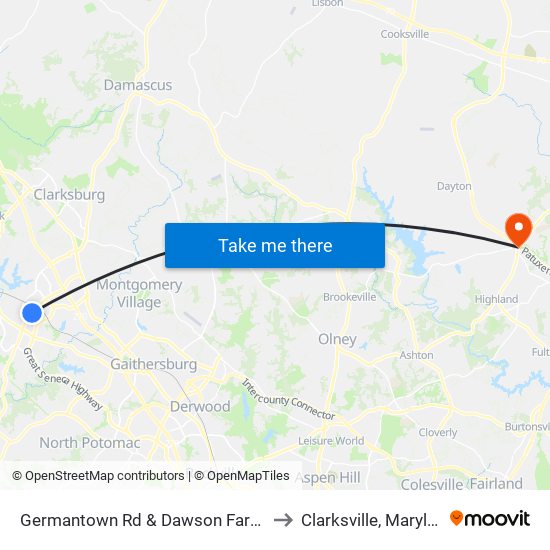 Germantown Rd & Dawson Farm Rd to Clarksville, Maryland map