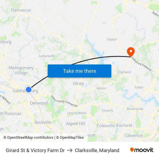 Girard St & Victory Farm Dr to Clarksville, Maryland map