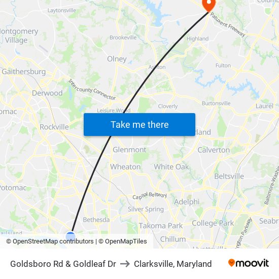 Goldsboro Rd & Goldleaf Dr to Clarksville, Maryland map