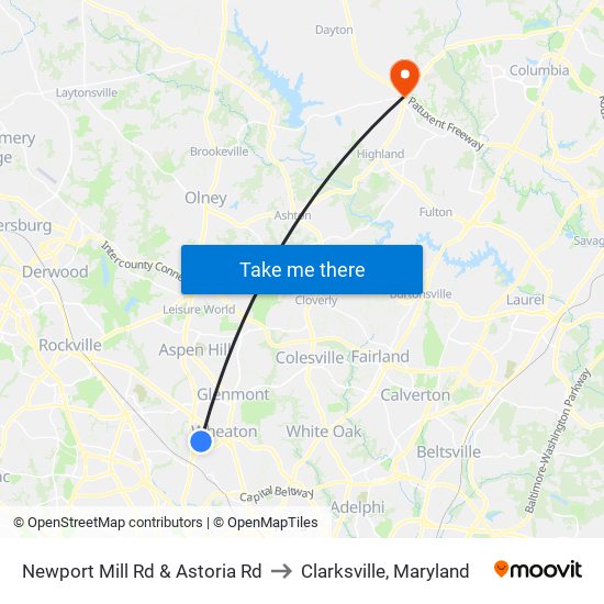 Newport Mill Rd & Astoria Rd to Clarksville, Maryland map