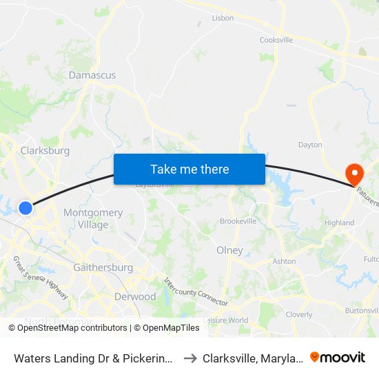 Waters Landing Dr & Pickering Pl to Clarksville, Maryland map