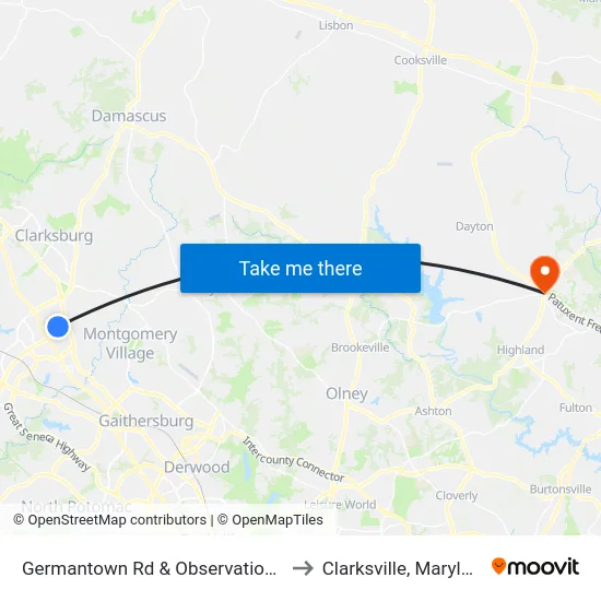 Germantown Rd & Observation Dr to Clarksville, Maryland map