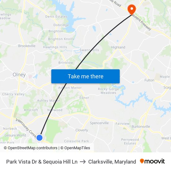 Park Vista Dr & Sequoia Hill Ln to Clarksville, Maryland map