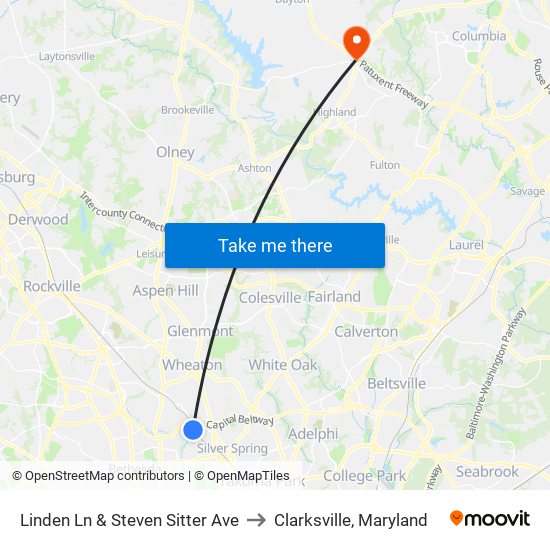 Linden Ln & Steven Sitter Ave to Clarksville, Maryland map