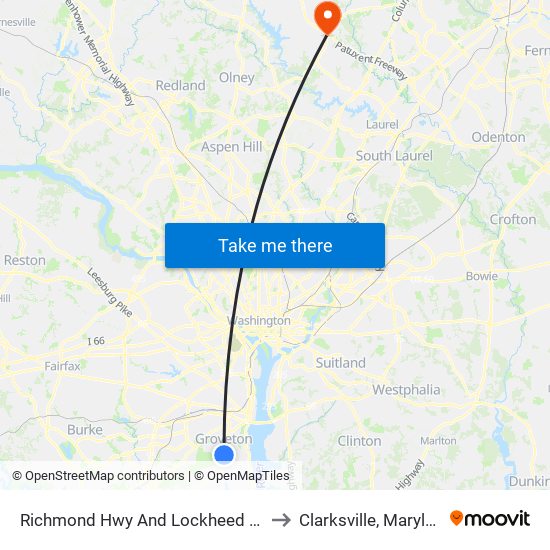 Richmond Hwy And Lockheed Blvd to Clarksville, Maryland map