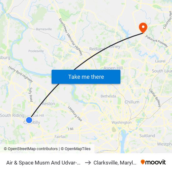 Air & Space Musm And Udvar-Hazy to Clarksville, Maryland map