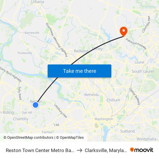 Reston Town Center Metro Bay L to Clarksville, Maryland map