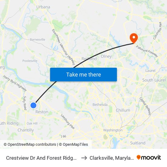 Crestview Dr And Forest Ridge Dr to Clarksville, Maryland map