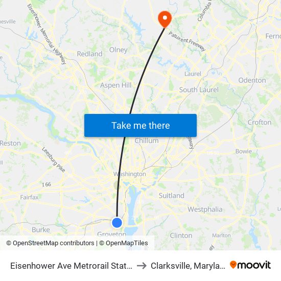 Eisenhower Ave Metrorail Station to Clarksville, Maryland map