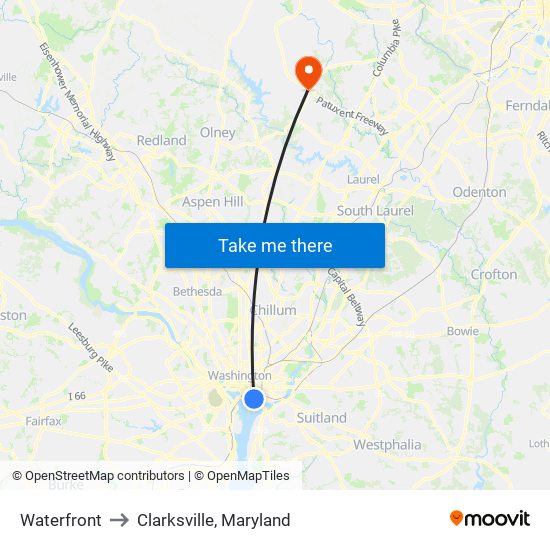 Waterfront to Clarksville, Maryland map