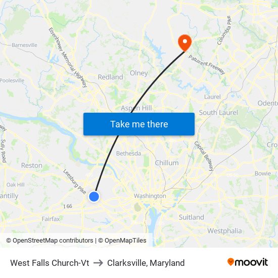 West Falls Church-Vt to Clarksville, Maryland map