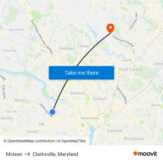 Mclean to Clarksville, Maryland map