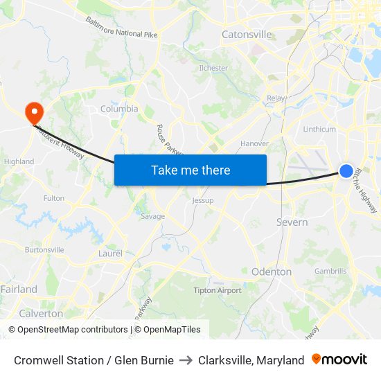 Cromwell Station / Glen Burnie to Clarksville, Maryland map