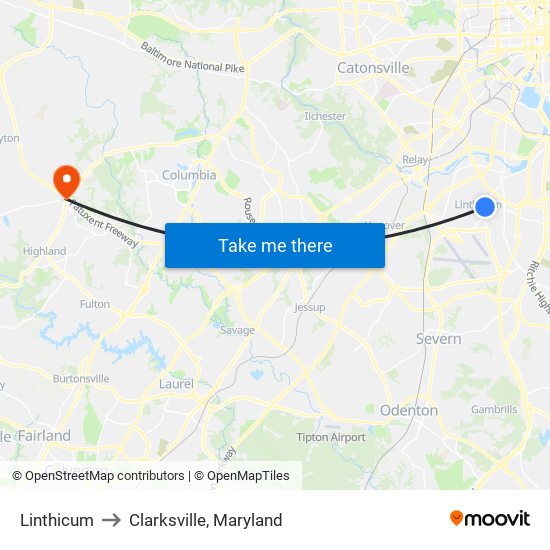 Linthicum to Clarksville, Maryland map