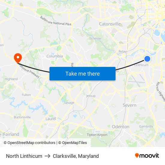 North Linthicum to Clarksville, Maryland map