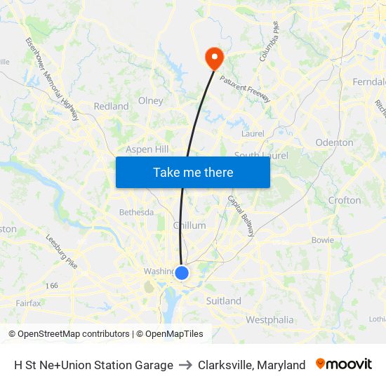 H St Ne+Union Station Garage to Clarksville, Maryland map