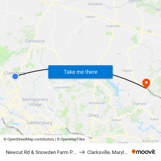Newcut Rd & Snowden Farm Pkwy to Clarksville, Maryland map