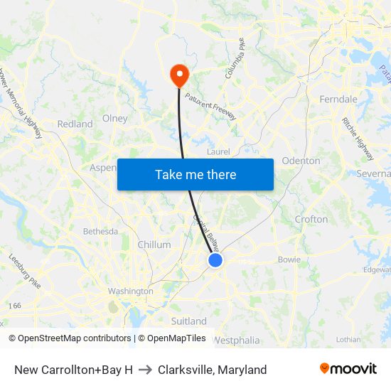 New Carrollton+Bay H to Clarksville, Maryland map