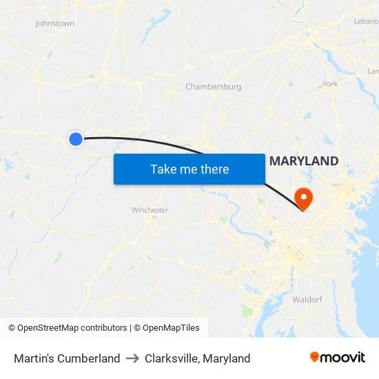 Martin's Cumberland to Clarksville, Maryland map