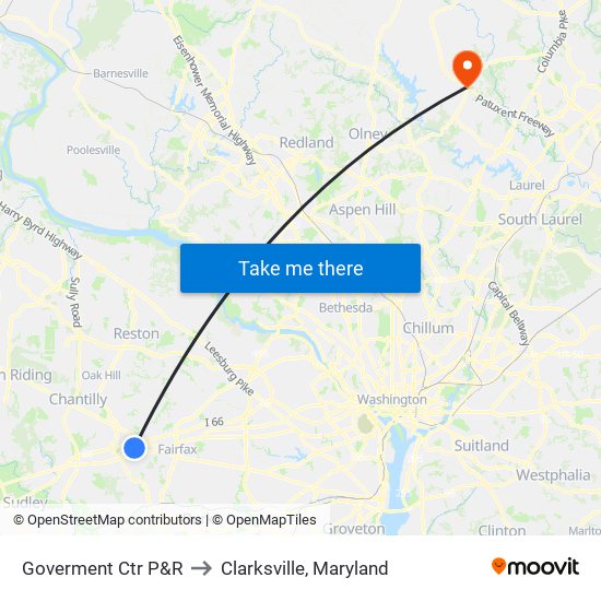 Goverment Ctr P&R to Clarksville, Maryland map