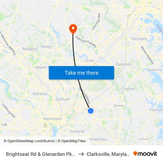 Brightseat Rd & Glenarden Pkwy to Clarksville, Maryland map