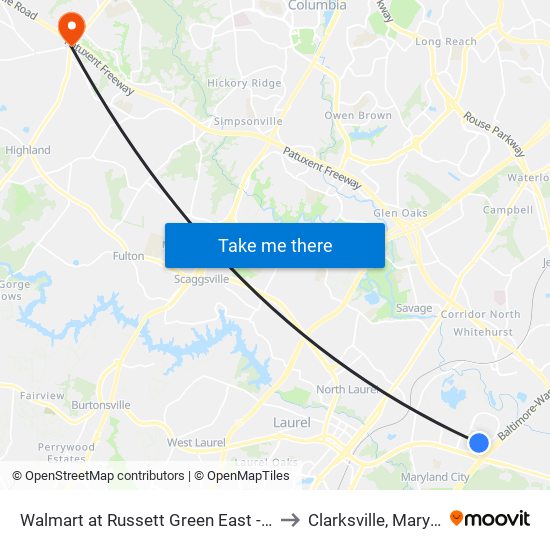 Walmart at Russett Green East - Laurel to Clarksville, Maryland map