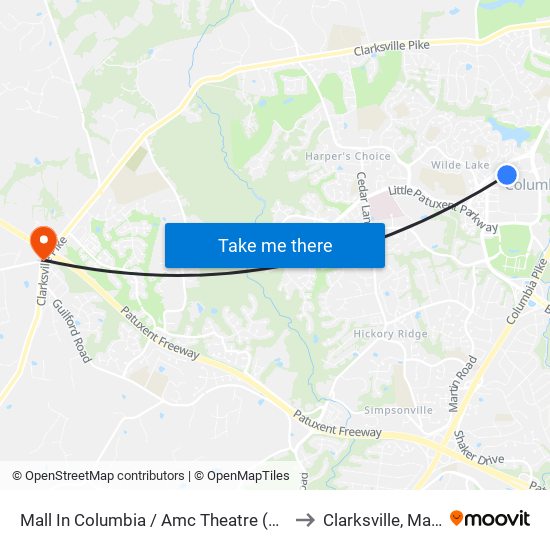 Mall In Columbia / Amc Theatre (Southbound) to Clarksville, Maryland map