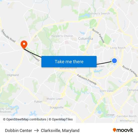 Dobbin Center to Clarksville, Maryland map