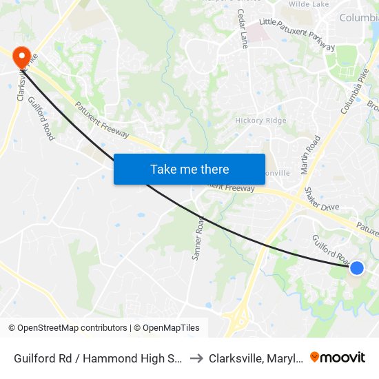 Guilford Rd / Hammond High School to Clarksville, Maryland map