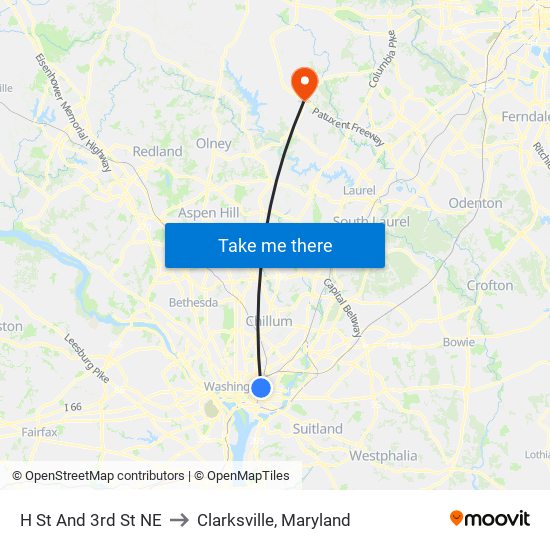 H St And 3rd St NE to Clarksville, Maryland map