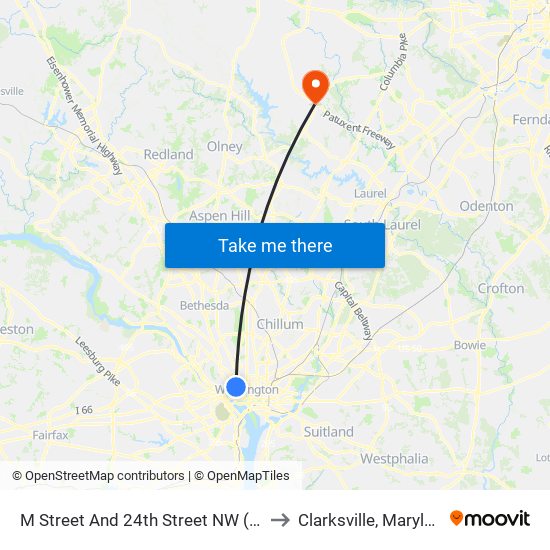 M Street And 24th Street NW (Wb) to Clarksville, Maryland map