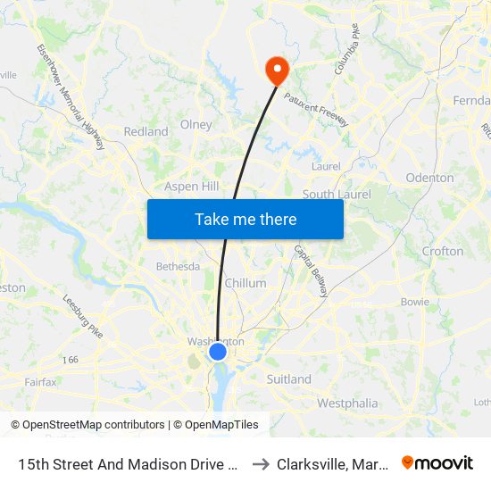 15th Street And Madison Drive NW (Sb) to Clarksville, Maryland map