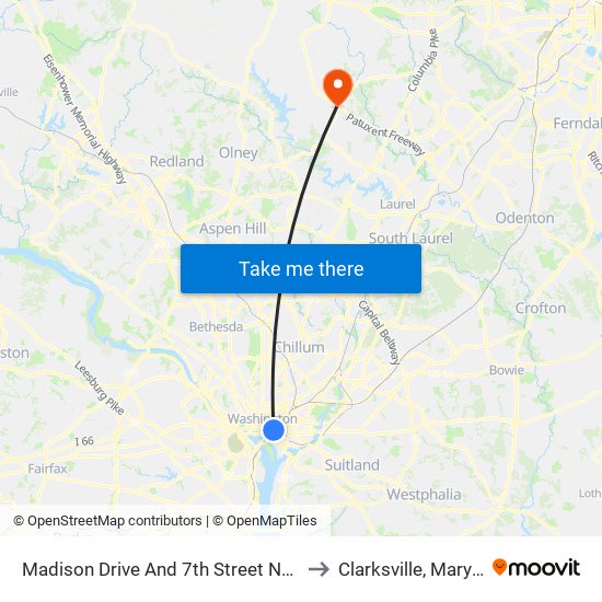 Madison Drive And 7th Street NW (Wb) to Clarksville, Maryland map