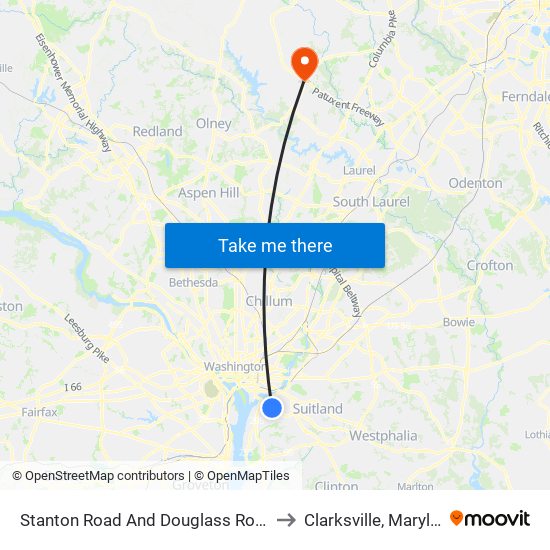 Stanton Road And Douglass Road SE to Clarksville, Maryland map