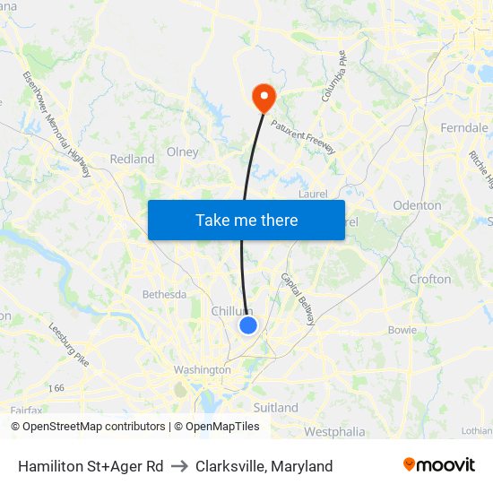 Hamiliton St+Ager Rd to Clarksville, Maryland map