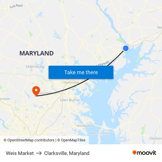 Weis Market to Clarksville, Maryland map